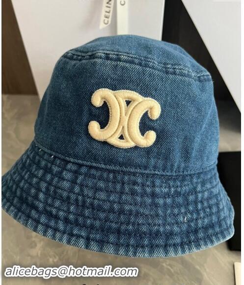 Low Cost Celine Triomphe Denim Bucket Hat CE10181 Blue 2023