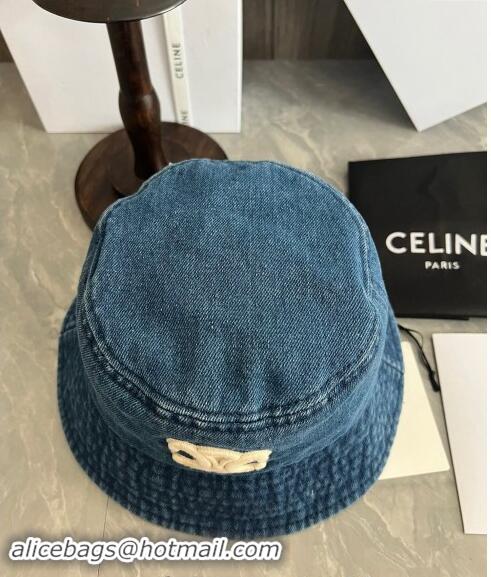 Low Cost Celine Triomphe Denim Bucket Hat CE10181 Blue 2023