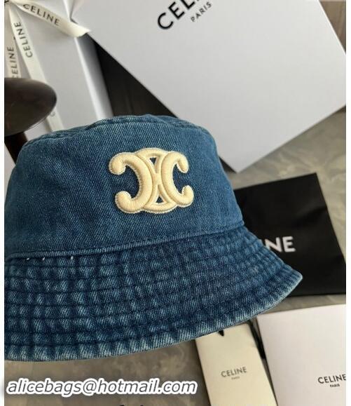 Low Cost Celine Triomphe Denim Bucket Hat CE10181 Blue 2023