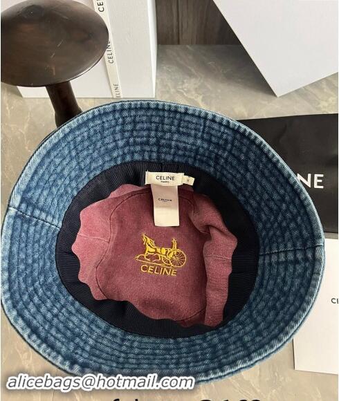 Low Cost Celine Triomphe Denim Bucket Hat CE10181 Blue 2023