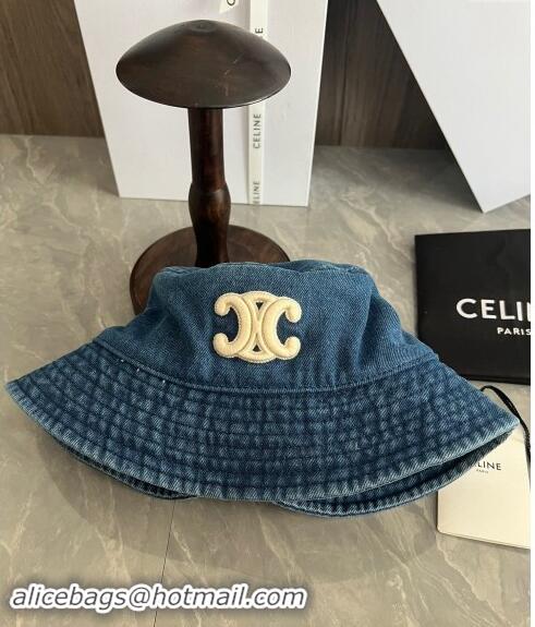 Low Cost Celine Triomphe Denim Bucket Hat CE10181 Blue 2023