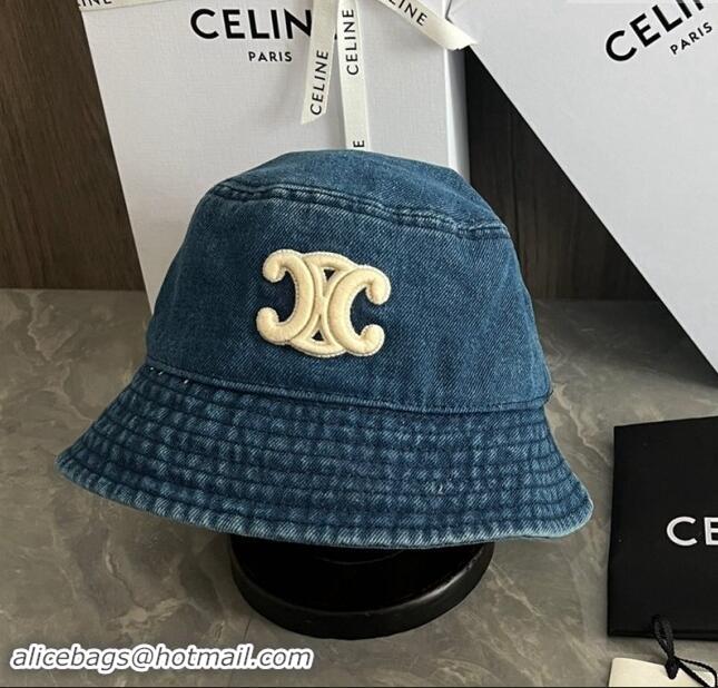 Low Cost Celine Triomphe Denim Bucket Hat CE10181 Blue 2023