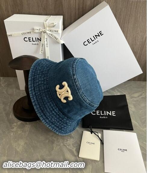 Low Cost Celine Triomphe Denim Bucket Hat CE10181 Blue 2023