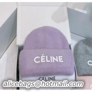 Luxury Discount Celine Rabbit Fur Knit Hat CE10182 Light Purple 2023