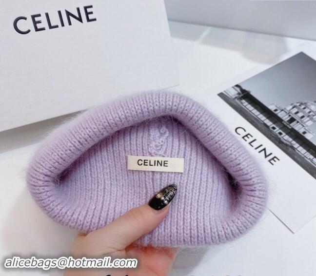 Luxury Discount Celine Rabbit Fur Knit Hat CE10182 Light Purple 2023