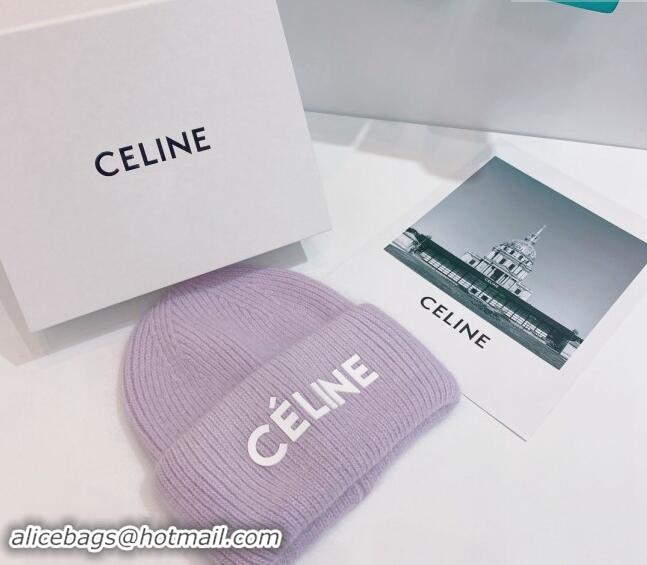 Luxury Discount Celine Rabbit Fur Knit Hat CE10182 Light Purple 2023