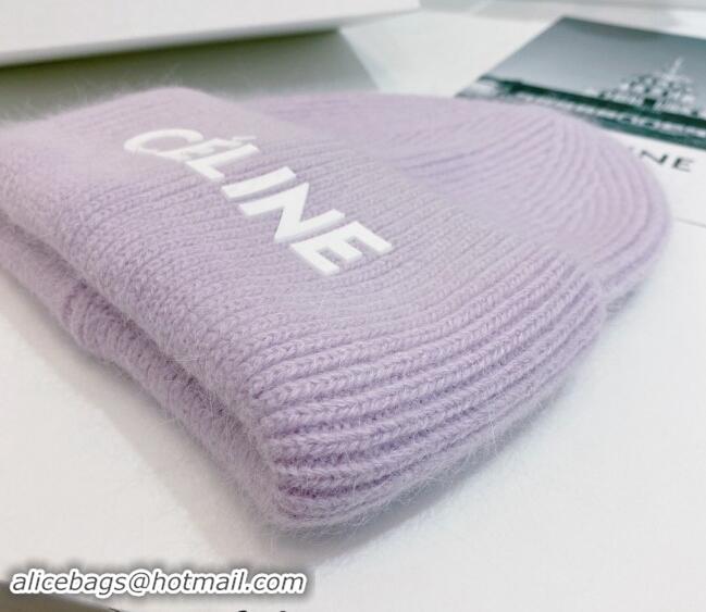 Luxury Discount Celine Rabbit Fur Knit Hat CE10182 Light Purple 2023