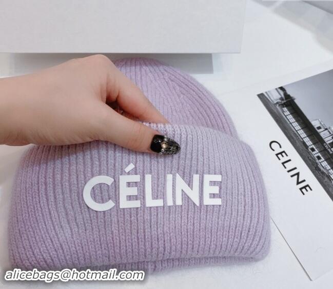 Luxury Discount Celine Rabbit Fur Knit Hat CE10182 Light Purple 2023