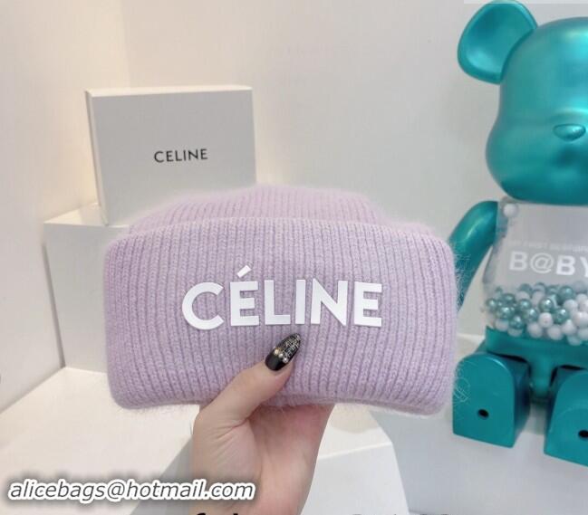 Luxury Discount Celine Rabbit Fur Knit Hat CE10182 Light Purple 2023