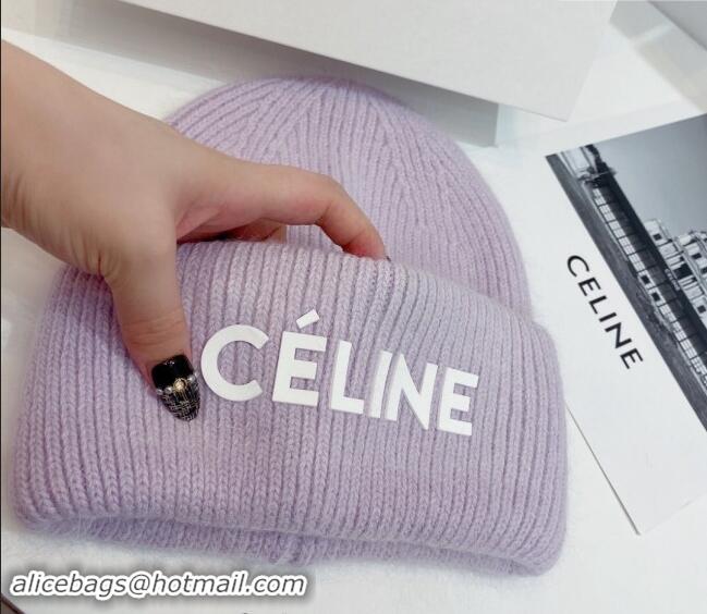 Luxury Discount Celine Rabbit Fur Knit Hat CE10182 Light Purple 2023