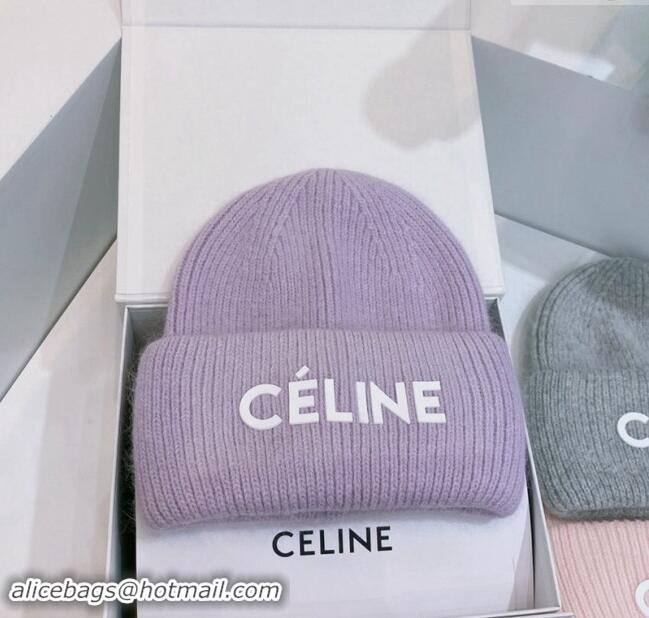 Luxury Discount Celine Rabbit Fur Knit Hat CE10182 Light Purple 2023