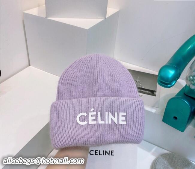 Luxury Discount Celine Rabbit Fur Knit Hat CE10182 Light Purple 2023