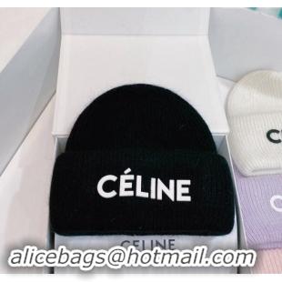 Top Design Celine Rabbit Fur Knit Hat CE10182 Black 2023