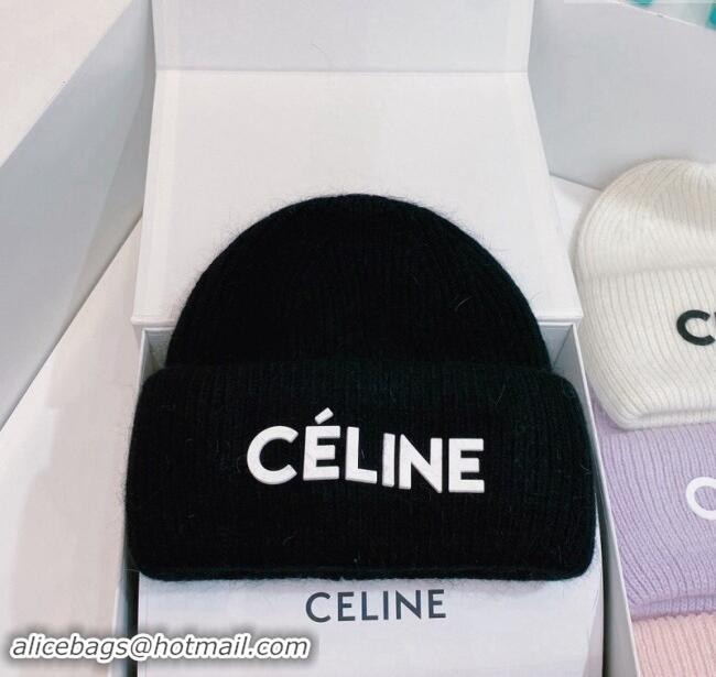 Top Design Celine Rabbit Fur Knit Hat CE10182 Black 2023