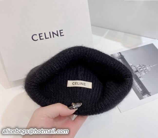 Top Design Celine Rabbit Fur Knit Hat CE10182 Black 2023