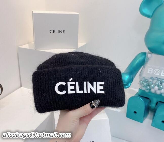 Top Design Celine Rabbit Fur Knit Hat CE10182 Black 2023