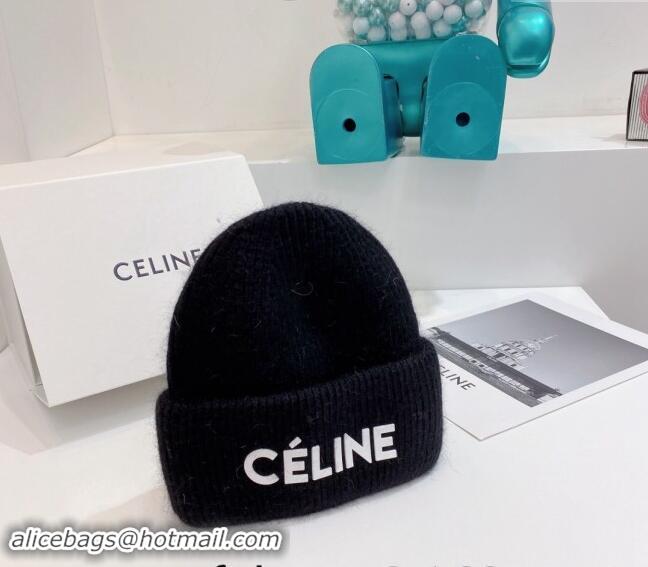 Top Design Celine Rabbit Fur Knit Hat CE10182 Black 2023