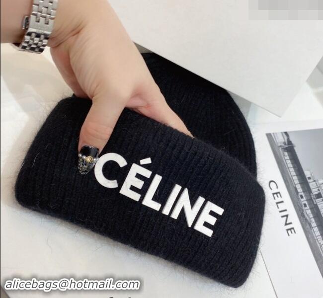 Top Design Celine Rabbit Fur Knit Hat CE10182 Black 2023