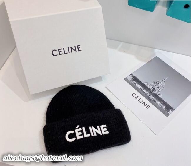 Top Design Celine Rabbit Fur Knit Hat CE10182 Black 2023