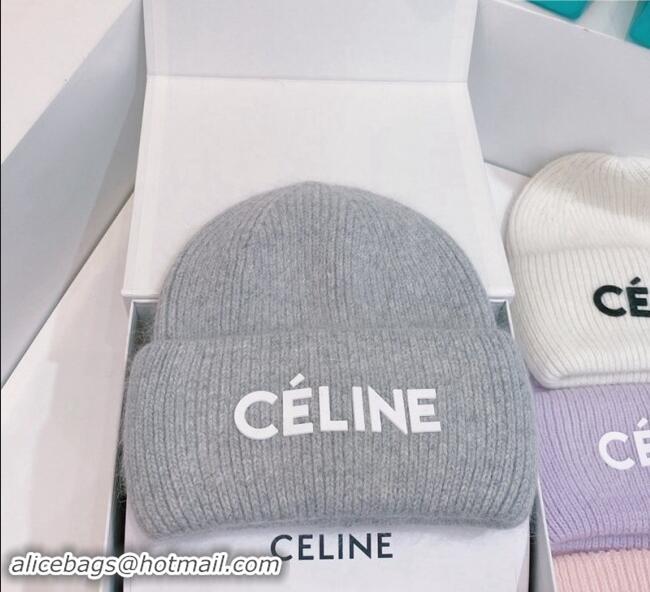 Good Taste Celine Rabbit Fur Knit Hat CE10182 Grey 2023