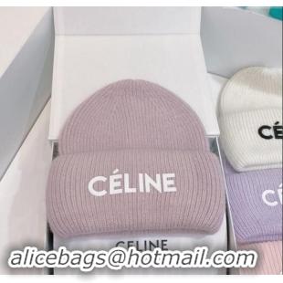 Luxury Discount Celine Rabbit Fur Knit Hat CE10182 Pale Purple 2023