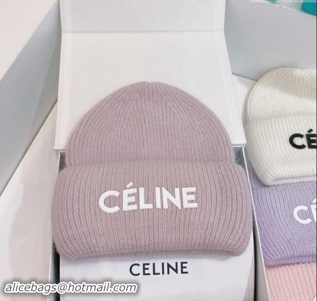 Luxury Discount Celine Rabbit Fur Knit Hat CE10182 Pale Purple 2023