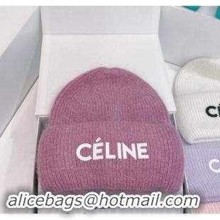 Best Price Celine Rabbit Fur Knit Hat CE10182 Purple 2023