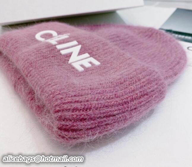 Best Price Celine Rabbit Fur Knit Hat CE10182 Purple 2023