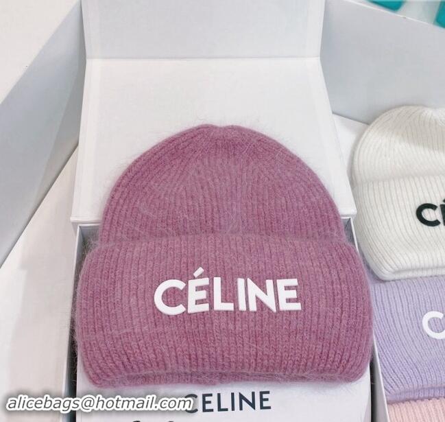 Best Price Celine Rabbit Fur Knit Hat CE10182 Purple 2023