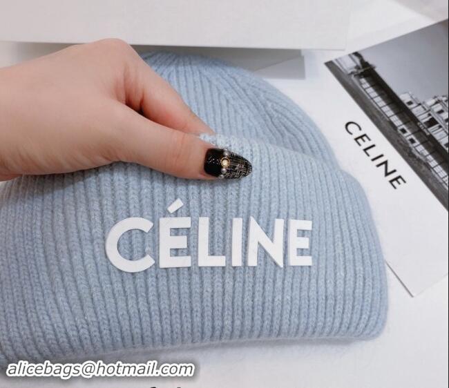 Luxury Cheap Celine Rabbit Fur Knit Hat CE10182 Light Blue 2023