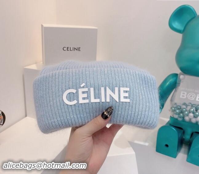 Luxury Cheap Celine Rabbit Fur Knit Hat CE10182 Light Blue 2023