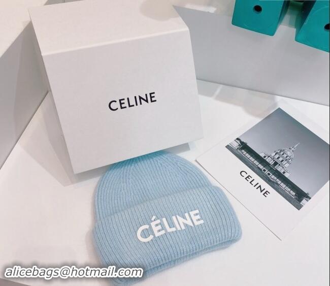 Luxury Cheap Celine Rabbit Fur Knit Hat CE10182 Light Blue 2023