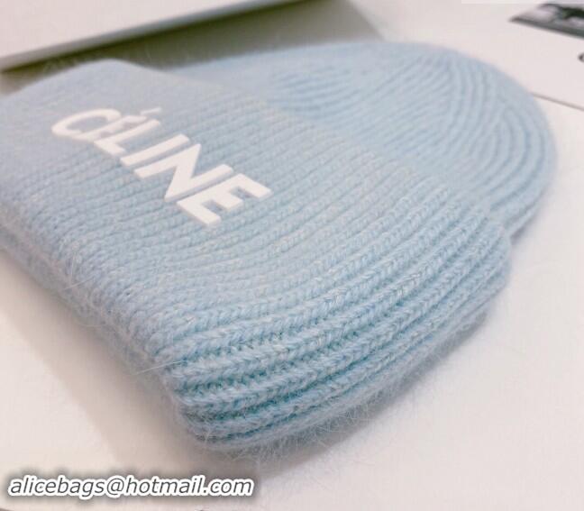 Luxury Cheap Celine Rabbit Fur Knit Hat CE10182 Light Blue 2023