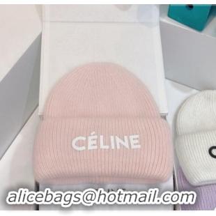 Top Grade Celine Rabbit Fur Knit Hat CE10182 Light Pink 2023