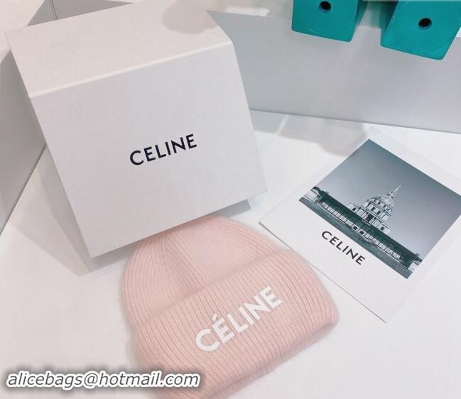 Top Grade Celine Rabbit Fur Knit Hat CE10182 Light Pink 2023