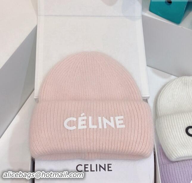 Top Grade Celine Rabbit Fur Knit Hat CE10182 Light Pink 2023