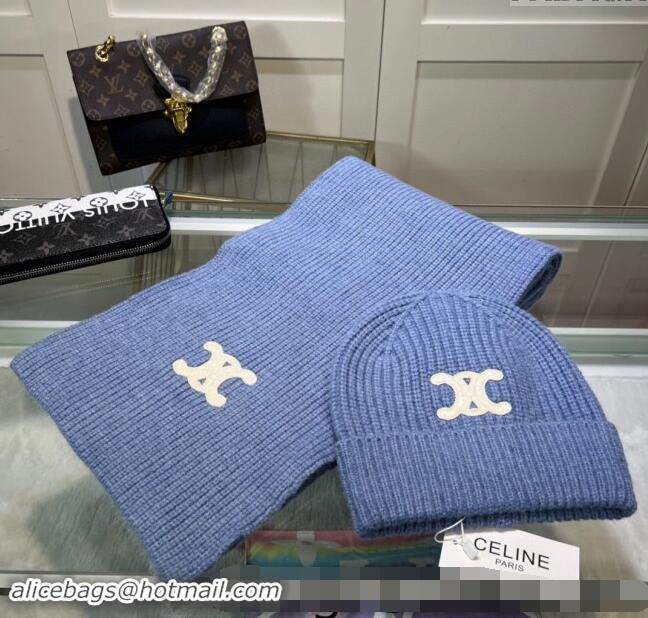 Grade Quality Celine Knit Hat and Scarf Set CE10183 Light Blue 2023