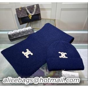 Buy Discount Celine Knit Hat and Scarf Set CE10183 Royal Blue 2023