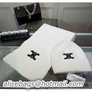 Pretty Style Celine Knit Hat and Scarf Set CE10183 White 2023