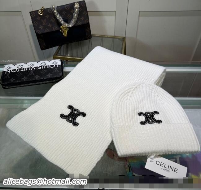 Pretty Style Celine Knit Hat and Scarf Set CE10183 White 2023