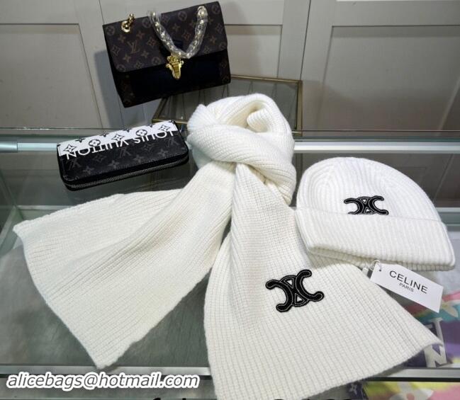 Pretty Style Celine Knit Hat and Scarf Set CE10183 White 2023