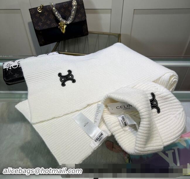 Pretty Style Celine Knit Hat and Scarf Set CE10183 White 2023