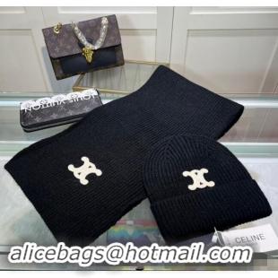 Reasonable Price Celine Knit Hat and Scarf Set CE10183 Black 2023