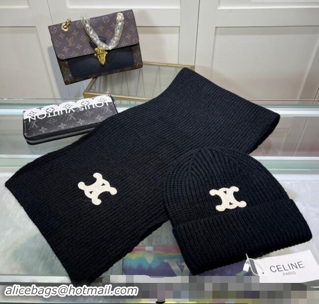 Reasonable Price Celine Knit Hat and Scarf Set CE10183 Black 2023