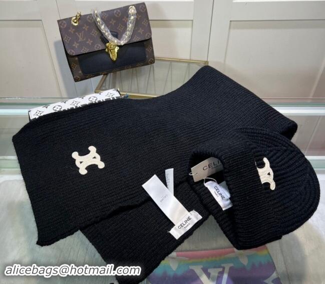 Reasonable Price Celine Knit Hat and Scarf Set CE10183 Black 2023