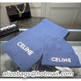 Best Grade Celine Knit Hat and Scarf Set CE10183 Light Blue 2023