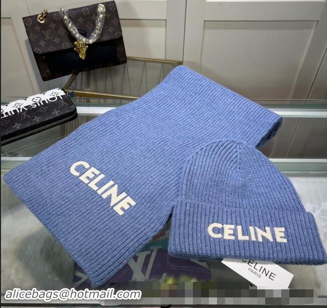 Best Grade Celine Knit Hat and Scarf Set CE10183 Light Blue 2023