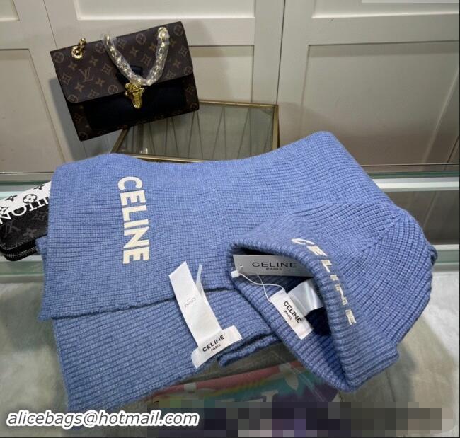 Best Grade Celine Knit Hat and Scarf Set CE10183 Light Blue 2023