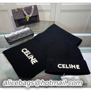 Traditional Discount Celine Knit Hat and Scarf Set CE10183 Black 2023