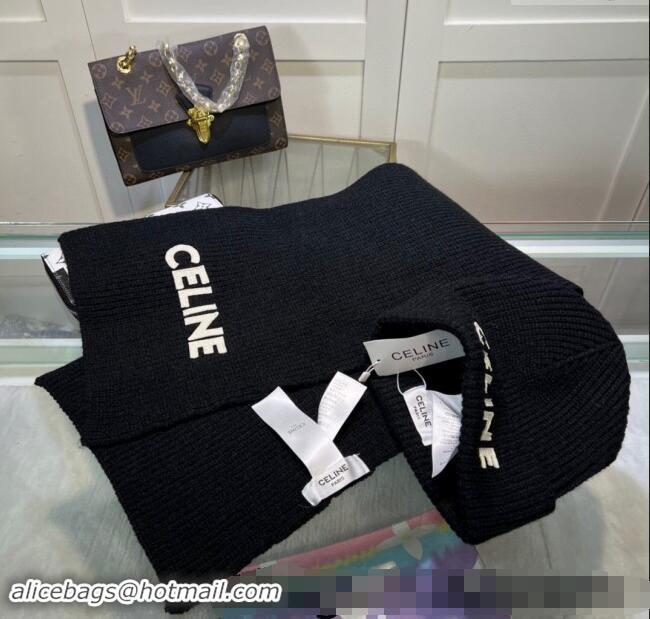 Traditional Discount Celine Knit Hat and Scarf Set CE10183 Black 2023